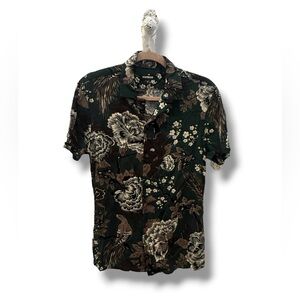 Express Men's Floral Button Down Shirt - Black and Green